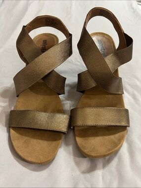 Unlisted Bronze Crisscross Elastic Strap Sandals